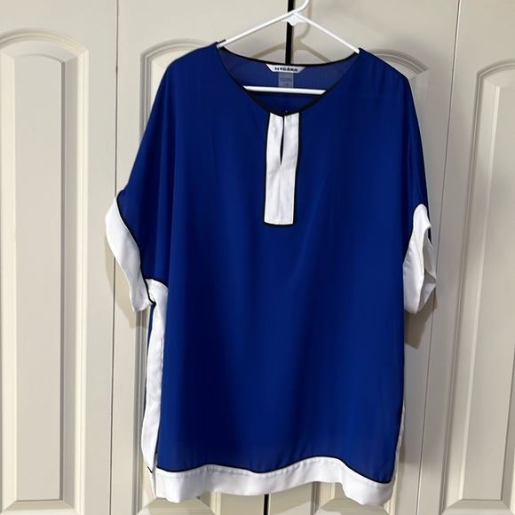 Peter Nygard Top Women's Plus Size 3X Blue Black Dot Geometric Blouse